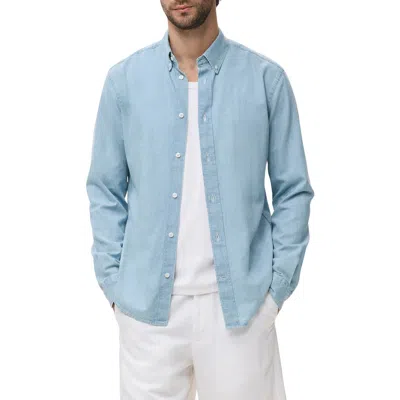Mango Regular Fit Cotton & Linen Denim Button-down Shirt In Blue
