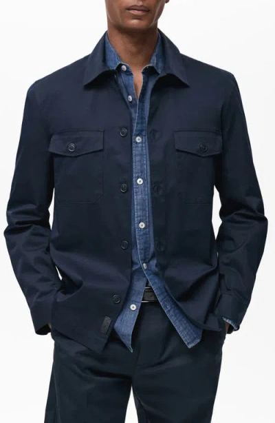 Mango Regular Fit Cotton Blend Button-up Overshirt In Dark Navy
