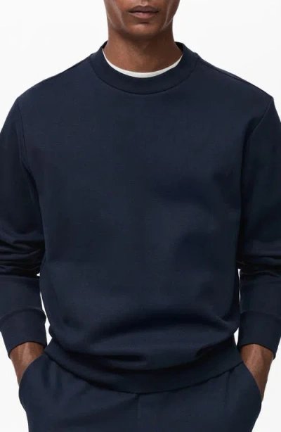 Mango Regular Fit Cotton Blend Crewneck Sweatshirt In Dark Navy