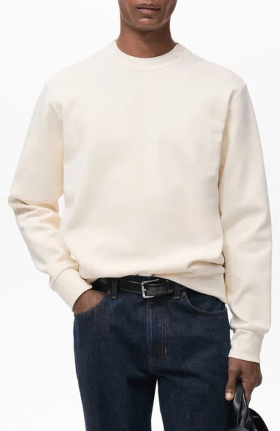 Mango Regular Fit Cotton Blend Crewneck Sweatshirt In Off White