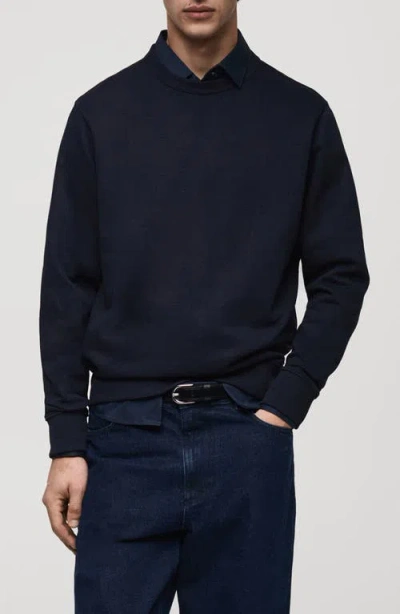 Mango Regular Fit Cotton Blend Sweatshirt In Night Blue