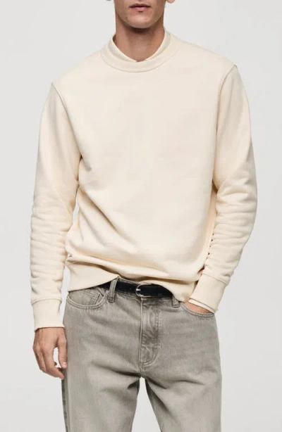 Mango Regular Fit Cotton Blend Sweatshirt In Ecru