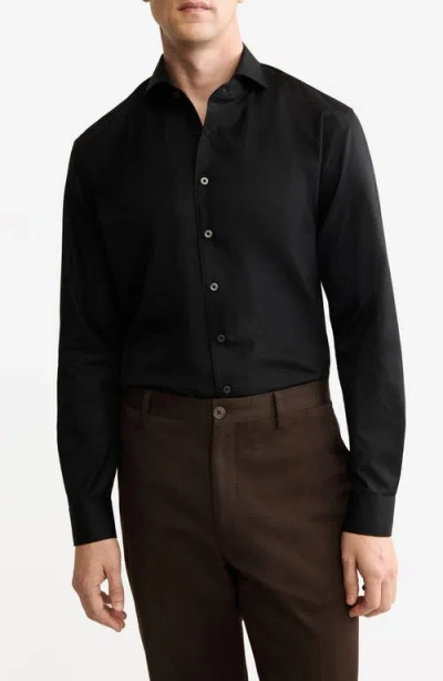Mango Regular Fit Cotton Button-up Shirt In Black