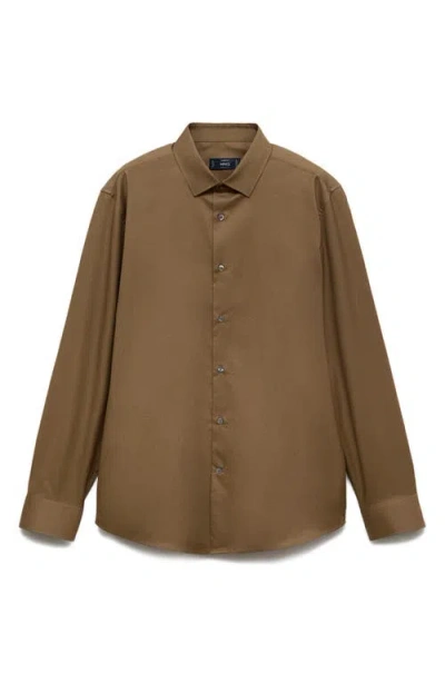Mango Regular Fit Cotton Button-up Shirt In Brown