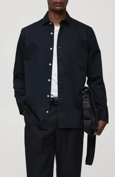 Mango Regular Fit Cotton Button-up Shirt In Dark Navy