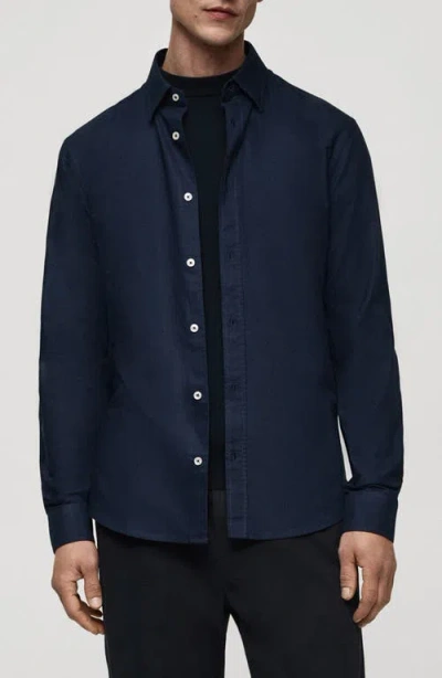Mango Regular Fit Cotton Oxford Button-up Shirt In Dark Navy