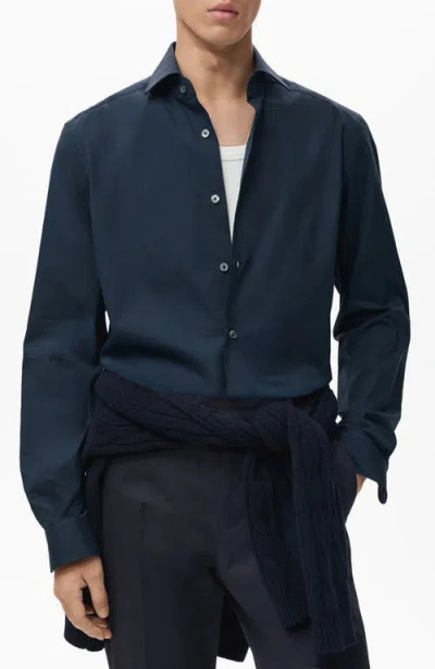 Mango Regular Fit Cotton Oxford Cloth Button-up Shirt In Blue