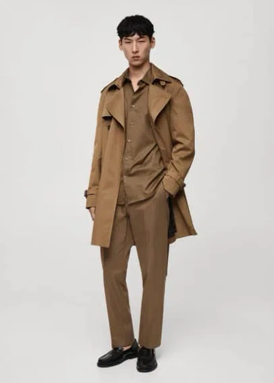 Mango Trouseralon Coton Regular-fit In Marron