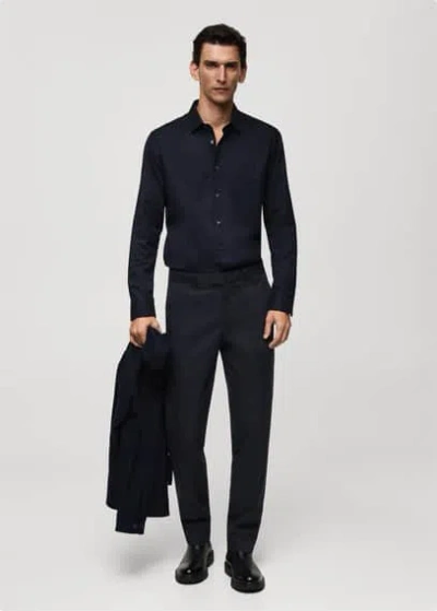 Mango Trouseralon Coton Regular-fit In Bleu Marine Foncé