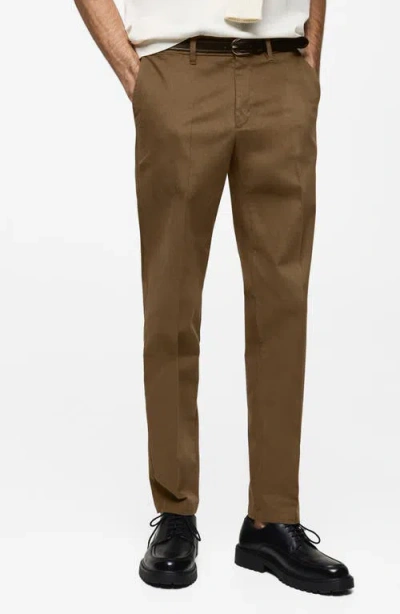 Mango Regular Fit Cotton Pants In Brown
