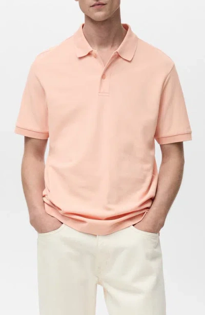 Mango Regular Fit Cotton Pique Knit Polo In Pink