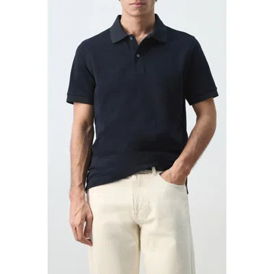 Mango Regular Fit Cotton Piqué Polo In Blue