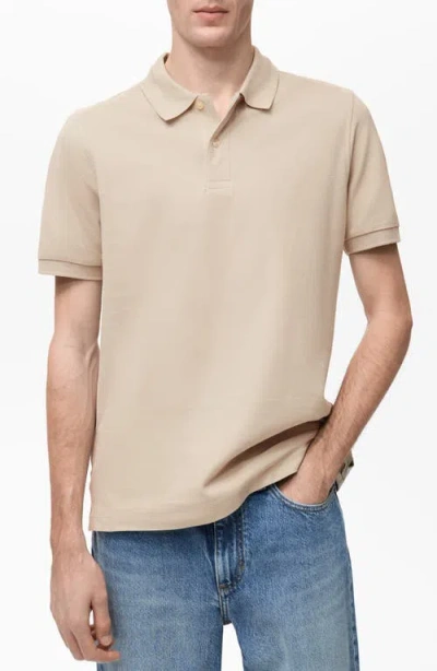 Mango Regular Fit Cotton Piqué Polo In Neutral