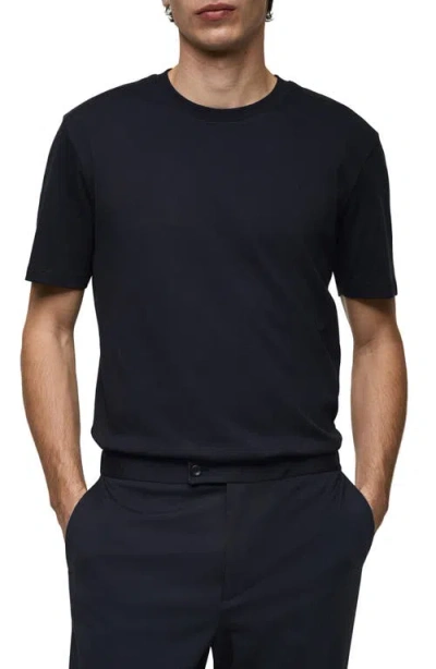 Mango Regular Fit Cotton T-shirt In Blue
