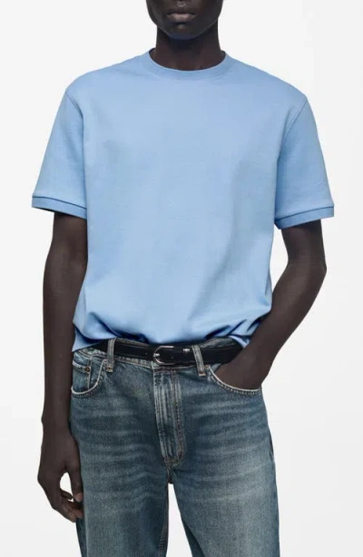 Mango Regular Fit Cotton T-shirt In Sky Blue