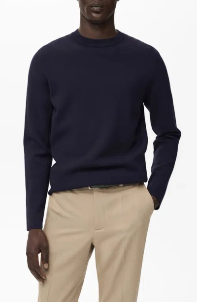 Mango Regular Fit Crewneck Sweater In Blue