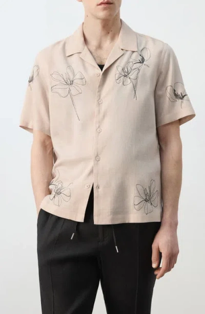 Mango Regular Fit Embroidered Floral Camp Shirt In Neutral