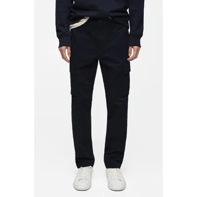 Mango Regular Fit Flat Front Twill Cargo Pants In Dark Navy