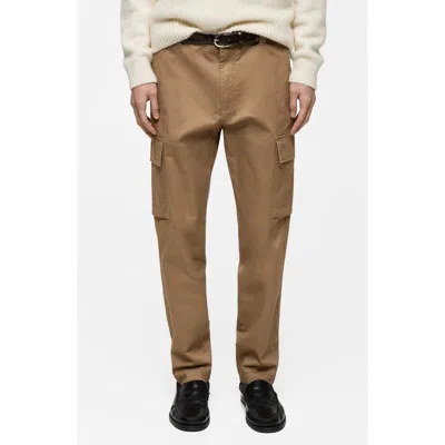 Mango Regular Fit Flat Front Twill Cargo Pants In Medium Brown