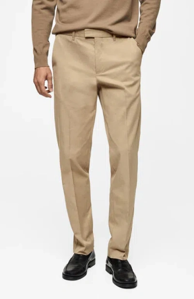 Mango Regular Fit Flat Front Twill Chinos In Beige