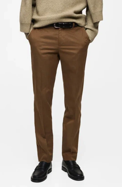 Mango Regular Fit Flat Front Twill Chinos In Brown