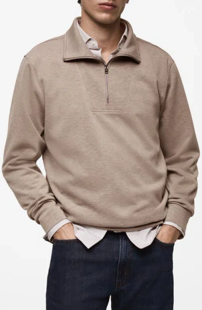 Mango Regular Fit Half Zip Sweatshirt In Mink Grey