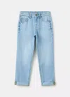 Mango Kids' Regular Fit Jeans With Rolled Hem In Light Blue