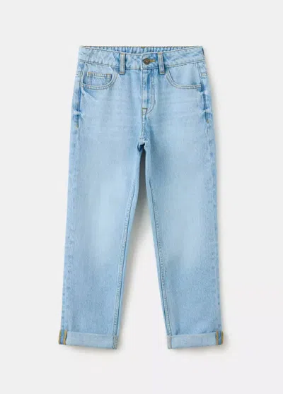 Mango Kids' Regular Fit Jeans With Rolled Hem In Light Blue