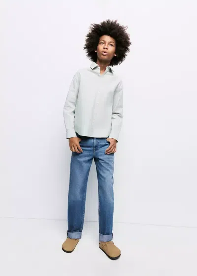 Mango Kids' Regular Fit Jeans With Rolled Hem In Medium Blue