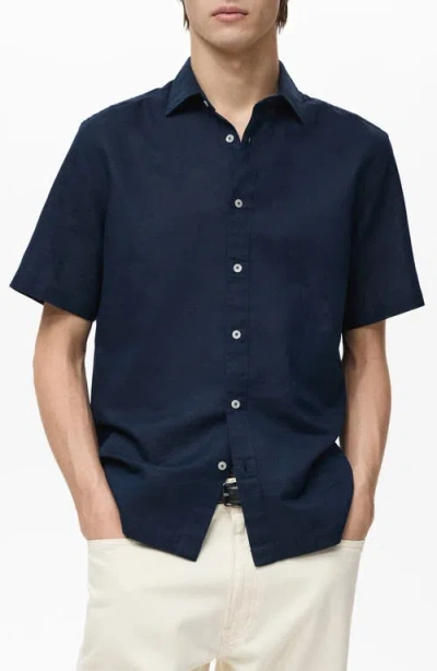 Mango Regular Fit Linen Blend Button-up Shirt