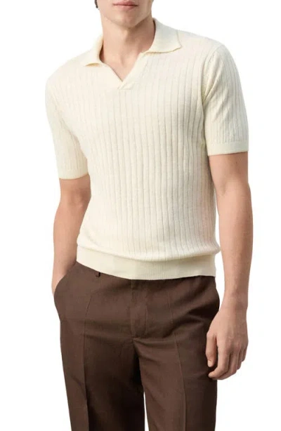 Mango Regular Fit Linen Blend Rib Polo In White