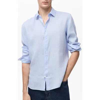 Mango Regular Fit Linen Button-up Shirt In Blue