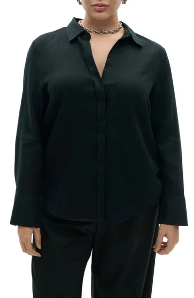 Mango Regular Fit Linen Button-up Shirt In Black