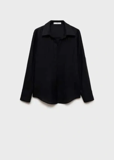 Mango Regular-fit Linen Shirt Black