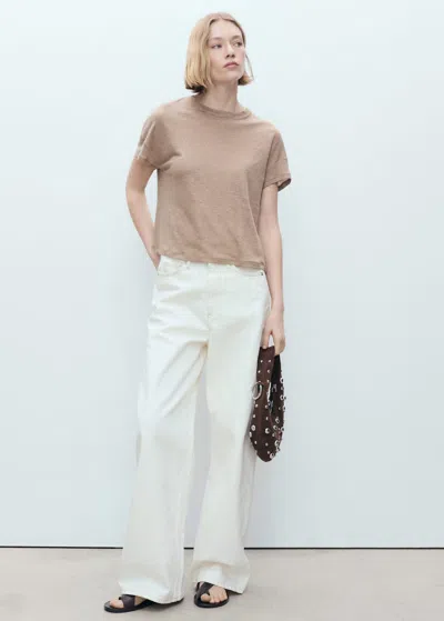 Mango Regular-fit Linen T-shirt In Light/pastel Brown