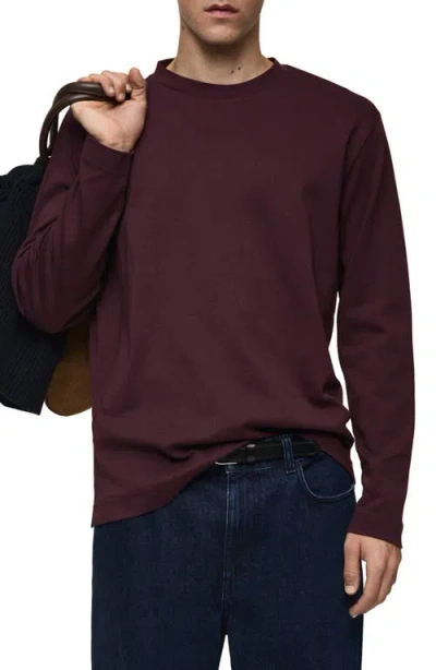 Mango Regular Fit Long Sleeve Cotton T-shirt In Burgundy