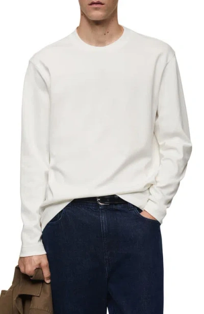 Mango Regular Fit Long Sleeve Cotton T-shirt In White