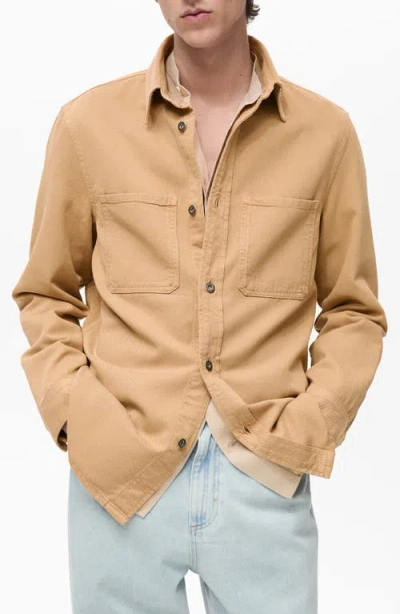 Mango Regular Fit Lyocell & Cotton Button-up Overshirt In Beige