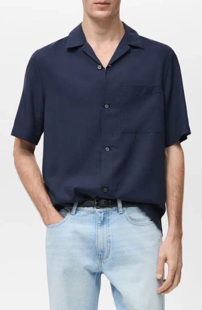Mango Regular Fit Lyocell Camp Shirt In Blue