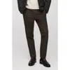 Mango Regular Fit Navy Flat Front Textured Stretch Cotton Pants In Brown