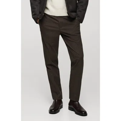 Mango Regular Fit Navy Flat Front Textured Stretch Cotton Pants In Brown