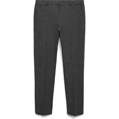 Mango Regular Fit Navy Flat Front Textured Stretch Cotton Pants In Black