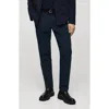 Mango Regular Fit Navy Flat Front Textured Stretch Cotton Pants In Blue