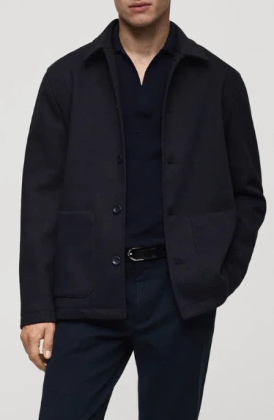 Mango Regular Fit Overshirt In Dark Navy