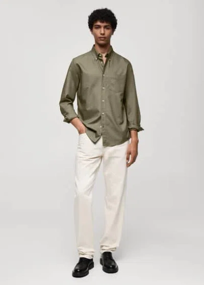 Mango Chemise Regular Fit Coton Oxford In Khaki Green