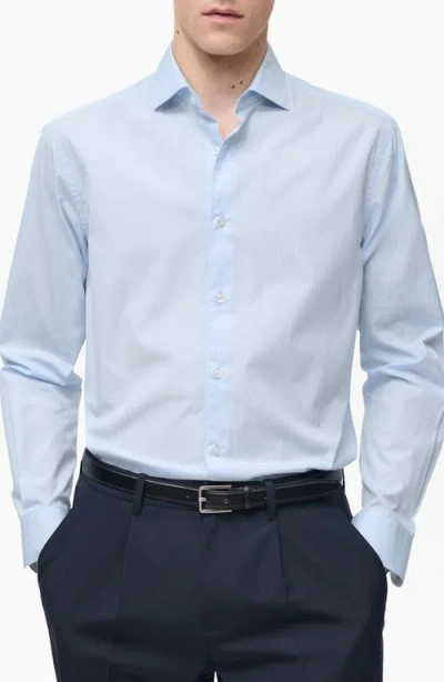 MANGO MANGO REGULAR FIT PINSTRIPE COTTON BUTTON-UP SHIRT