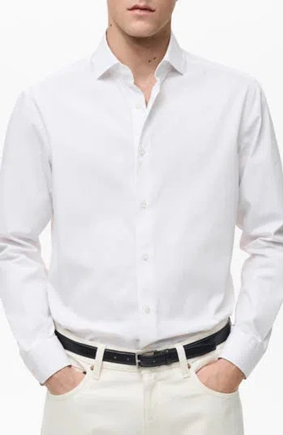 MANGO MANGO REGULAR FIT PINSTRIPE COTTON BUTTON-UP SHIRT