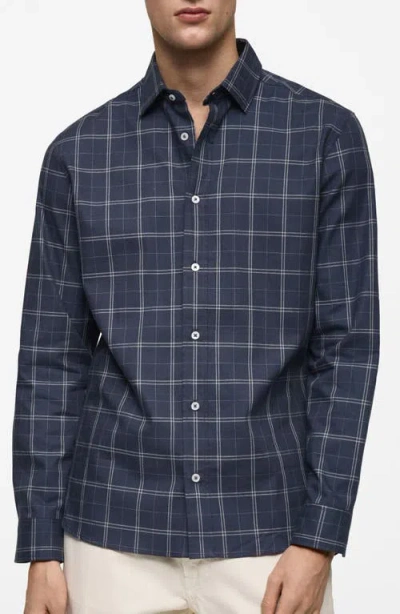 Mango Regular Fit Plaid Cotton Button-up Shirt In Dark Navy