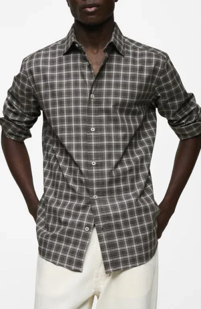 Mango Regular Fit Plaid Cotton Button-up Shirt In Grey