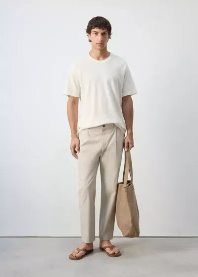 Mango Regular Fit Pleated Cotton Pants In White